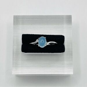 Chalcedony and Natural Diamond Silver Ring